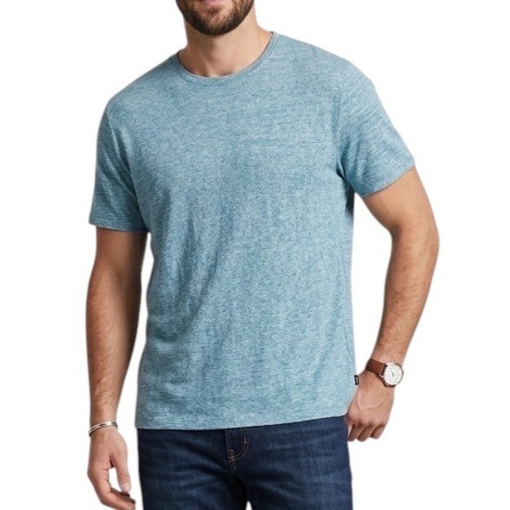Michael Kors Mens XL Blue Linen Cotton Blend Slub Knit Crew Neck T-Shirt Coastal